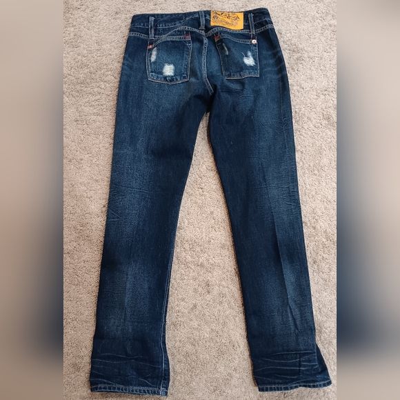 Ed Hardy Blue Dark Wash Ripped Boyfriend Denim Jeans Women's 32x30 SUPERB CONDIT - Picture 11 of 12